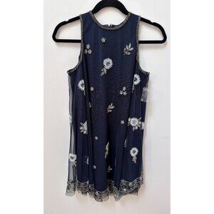 Altar'd State Womens XS Skylar Navy Floral Sequin Beaded Sleeveless Floral Dress